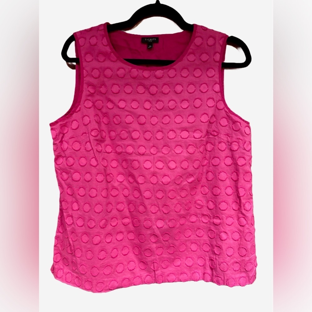 Talbots Pink Polka-Dot Textured Sleeveless Top (Size 14P, 100% Cotton)